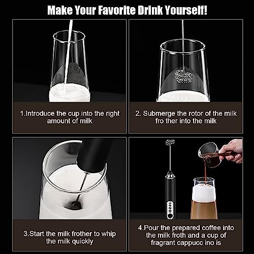 Supvox® Hand Blender For Coffee 3 in 1 Frother Coffee Maker with 3 Speed Milk Frother for Coffee Frother Electric USB Rechargeable Coffee Beater with 3 Stainless Whisks Head for Latte Hot Chocolate - Image 4