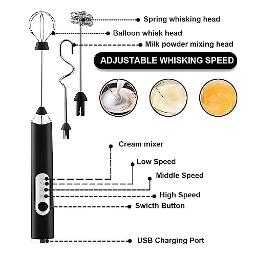 Supvox® Hand Blender For Coffee 3 in 1 Frother Coffee Maker with 3 Speed Milk Frother for Coffee Frother Electric USB Rechargeable Coffee Beater with 3 Stainless Whisks Head for Latte Hot Chocolate - Image 5