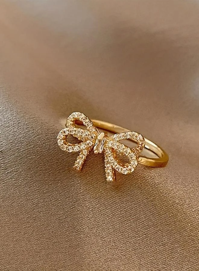 تايك تو خاتم ذهبي مُزين على شكل فيونكة