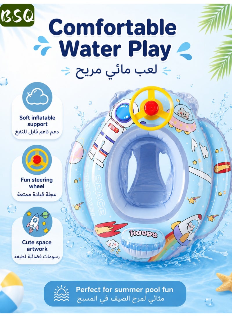 BSQ Baby Inflatable Swim Ring with Steering Wheel, Space Astronaut Design Toddler Float Seat, Safe Thickened PVC Pool Float for Kids 1-6 Years, Summer Water Fun Toy - Image 5