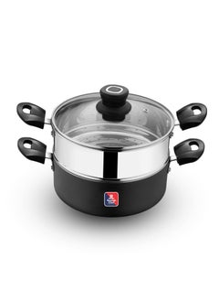 British Chef 2 in 1 Cooking Pot With Glass Lid, 20cm Multi-Purpose Steamer & Cookware | Non-Stick Base | Stainless Steel Steamer Insert | Heat-Resistant Handles | Induction & Gas Stove Compatible  - Image 1