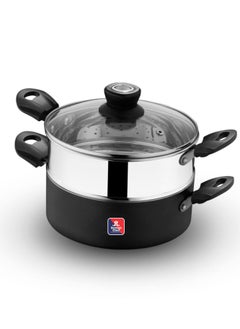 British Chef 2 in 1 Cooking Pot With Glass Lid, 20cm Multi-Purpose Steamer & Cookware | Non-Stick Base | Stainless Steel Steamer Insert | Heat-Resistant Handles | Induction & Gas Stove Compatible  - Image 2