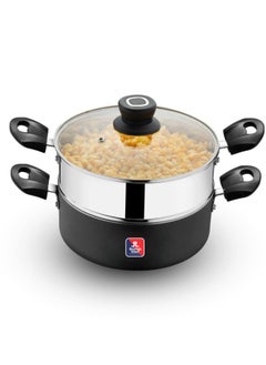 British Chef 2 in 1 Cooking Pot With Glass Lid, 20cm Multi-Purpose Steamer & Cookware | Non-Stick Base | Stainless Steel Steamer Insert | Heat-Resistant Handles | Induction & Gas Stove Compatible  - Image 3