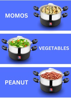 British Chef 2 in 1 Cooking Pot With Glass Lid, 20cm Multi-Purpose Steamer & Cookware | Non-Stick Base | Stainless Steel Steamer Insert | Heat-Resistant Handles | Induction & Gas Stove Compatible  - Image 4