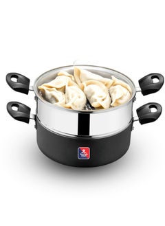 British Chef 2 in 1 Cooking Pot With Glass Lid, 20cm Multi-Purpose Steamer & Cookware | Non-Stick Base | Stainless Steel Steamer Insert | Heat-Resistant Handles | Induction & Gas Stove Compatible  - Image 5