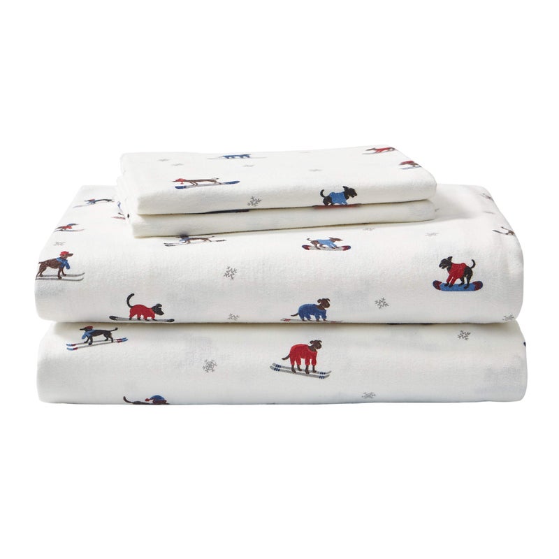 Eddie Bauer - Flannel Sheets Twin Size, Anti-Pilling & Wrinkle Resistant Cotton, Touchably Soft for All-Season Comfort - Bed Sheets with Matching Pillowcase & Fitted Sheet (Ski Patrol White) - Image 1