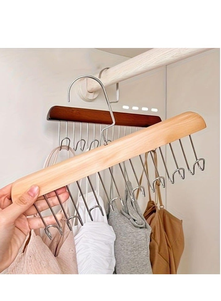 8 Hooks Set Of 2 Wooden Multi Use Hanger For Tank Tops,Ties And Belts - Image 2