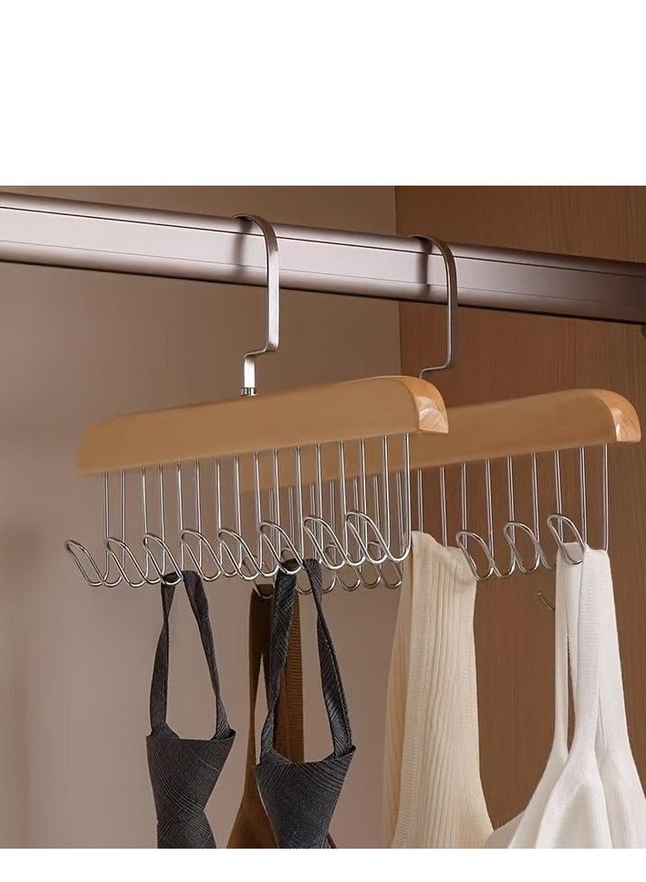 8 Hooks Set Of 2 Wooden Multi Use Hanger For Tank Tops,Ties And Belts - Image 3