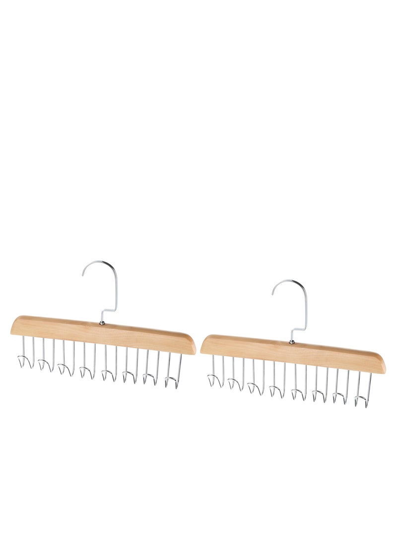 8 Hooks Set Of 2 Wooden Multi Use Hanger For Tank Tops,Ties And Belts - Image 1