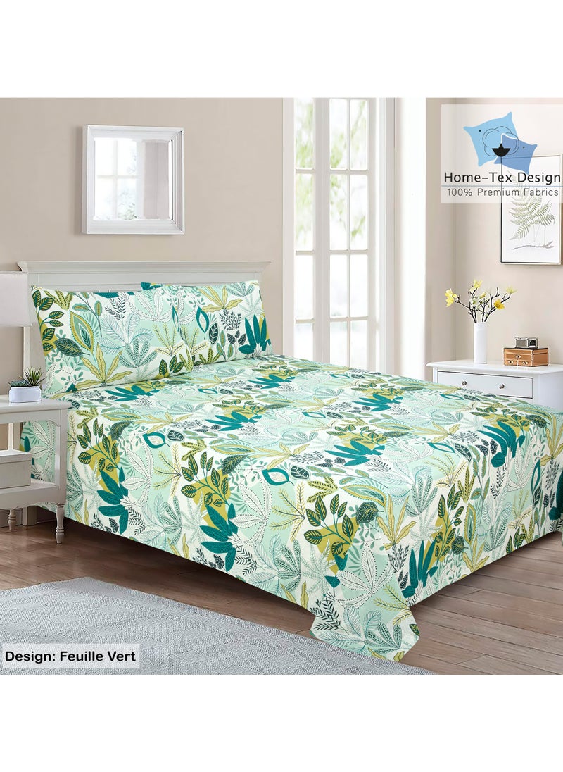 Home-Tex Design Hometex Design Premium 100% Long Stable Cotton Flat Bed Sheet Set King Size 1 Flat Sheet  240x260 cm and 2 Pillow Covers 50x80 cm Feuille Drap 