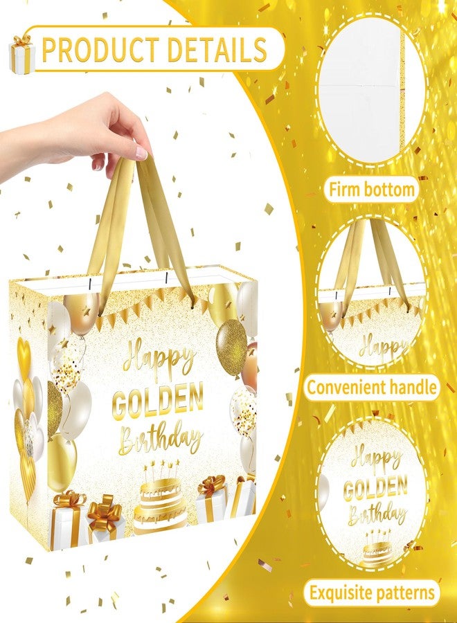 EoBeCy Happy Golden Birthday Gift Bags with Handles, Tissue Papers and Card, White Gold Gift Wrapping Paper for Women Men Golden Birthday Party Decorations - Image 4