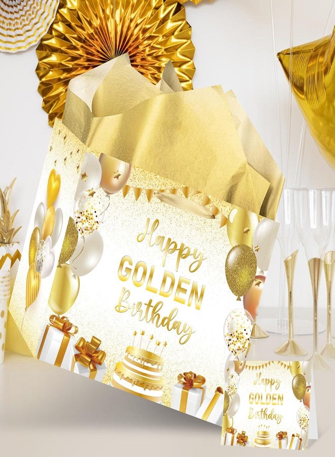 EoBeCy Happy Golden Birthday Gift Bags with Handles, Tissue Papers and Card, White Gold Gift Wrapping Paper for Women Men Golden Birthday Party Decorations - Image 5