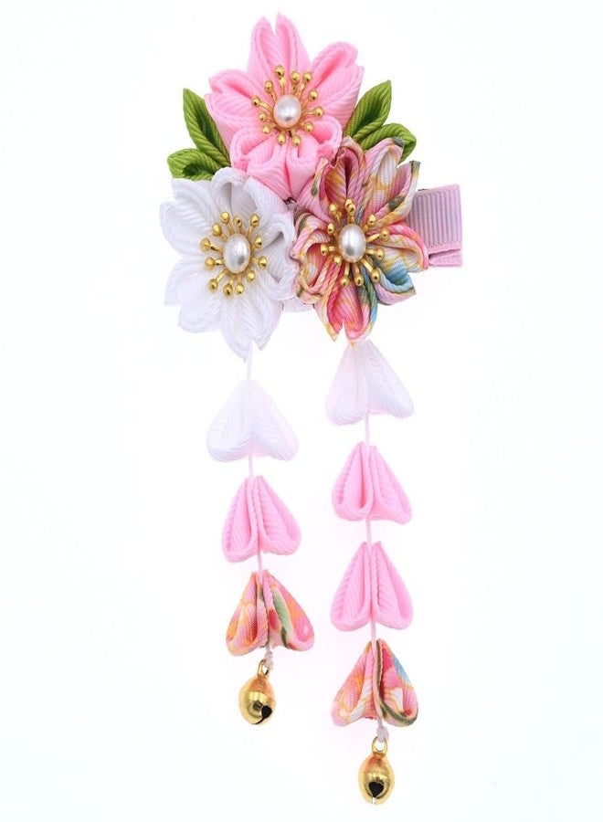 MIAO WU Japanese Classical Kimono Flower Tassel Hair Clip Headwear, Bridal Wedding Hanfu Cosplay Hairpin Hair Accessories Ornament Decor (Pink) - Image 1