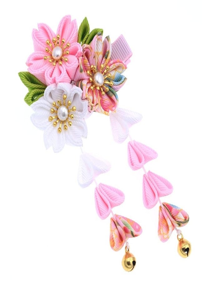 MIAO WU Japanese Classical Kimono Flower Tassel Hair Clip Headwear, Bridal Wedding Hanfu Cosplay Hairpin Hair Accessories Ornament Decor (Pink) - Image 3