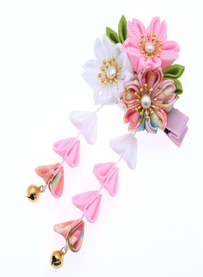 MIAO WU Japanese Classical Kimono Flower Tassel Hair Clip Headwear, Bridal Wedding Hanfu Cosplay Hairpin Hair Accessories Ornament Decor (Pink) - Image 2