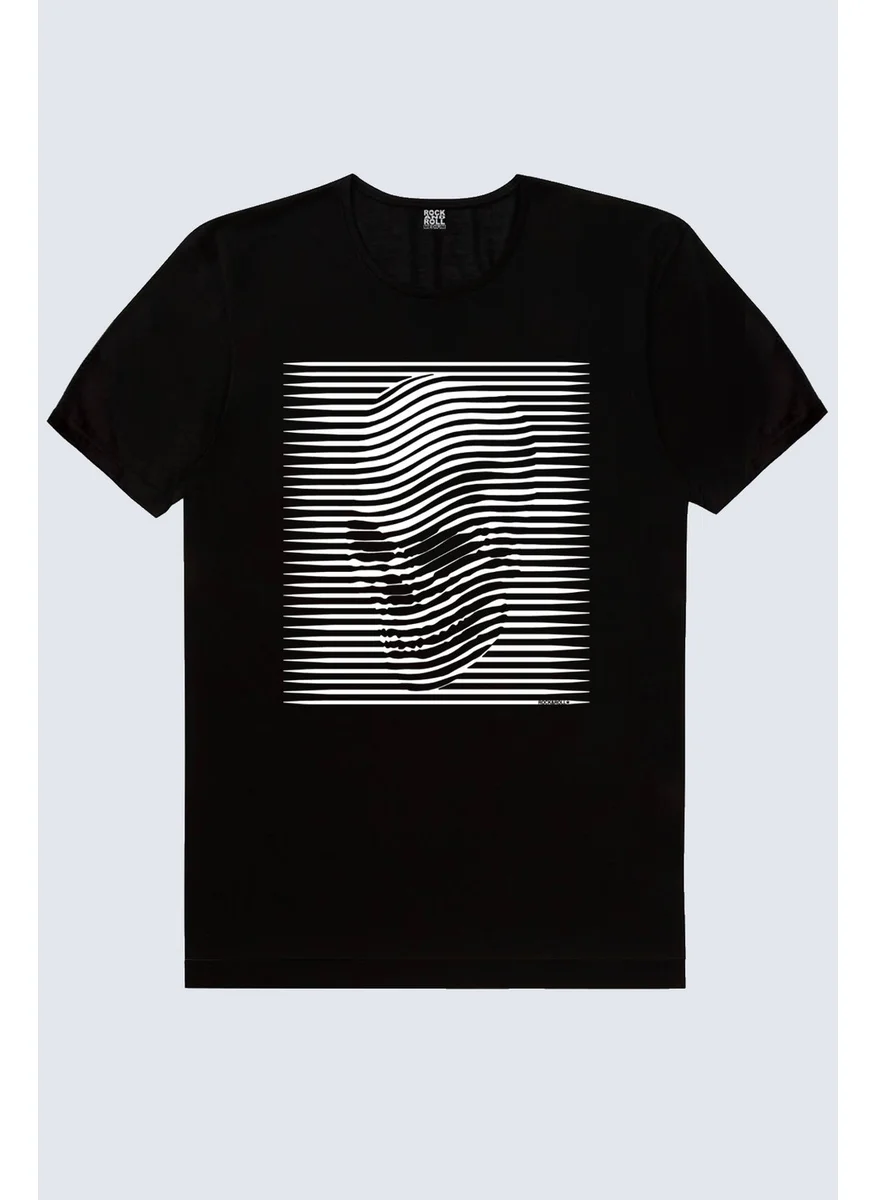 روك اند رول Stripe Head Black Short Sleeve Men's T-Shirt