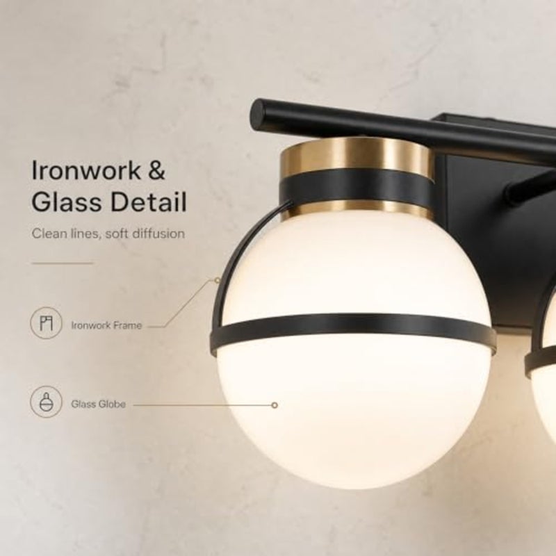 Bathroom, bedroom, dressing room wall sconce with triple globe design, brass finish, adjustable 3-color dimmable LED light, E27 socket compatible - Image 4