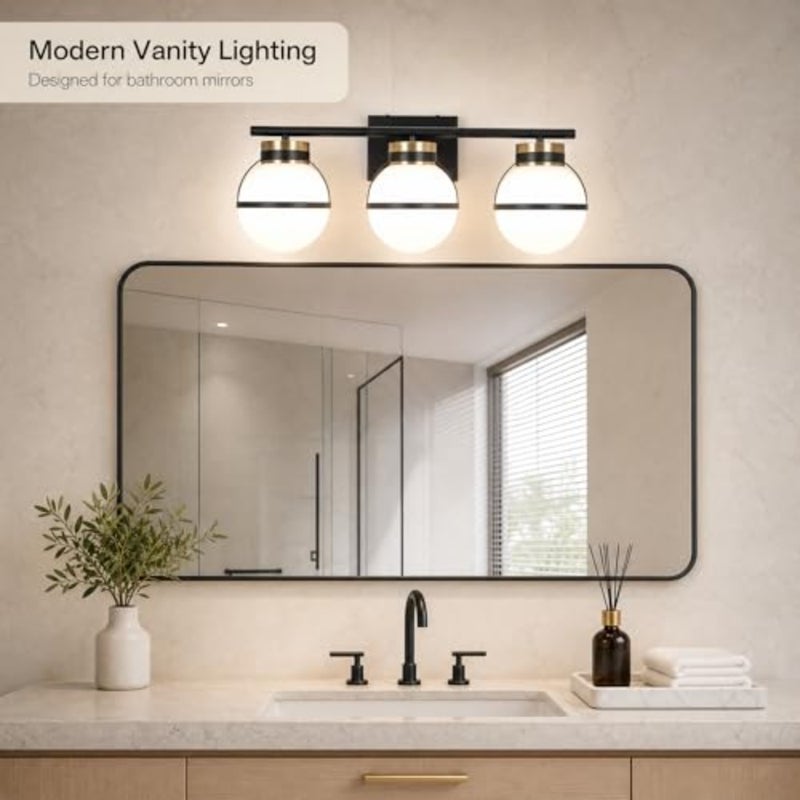 Bathroom, bedroom, dressing room wall sconce with triple globe design, brass finish, adjustable 3-color dimmable LED light, E27 socket compatible - Image 2