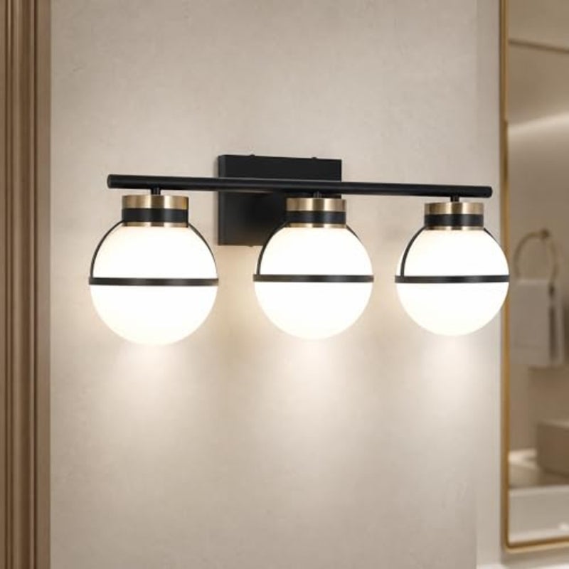 Bathroom, bedroom, dressing room wall sconce with triple globe design, brass finish, adjustable 3-color dimmable LED light, E27 socket compatible - Image 1