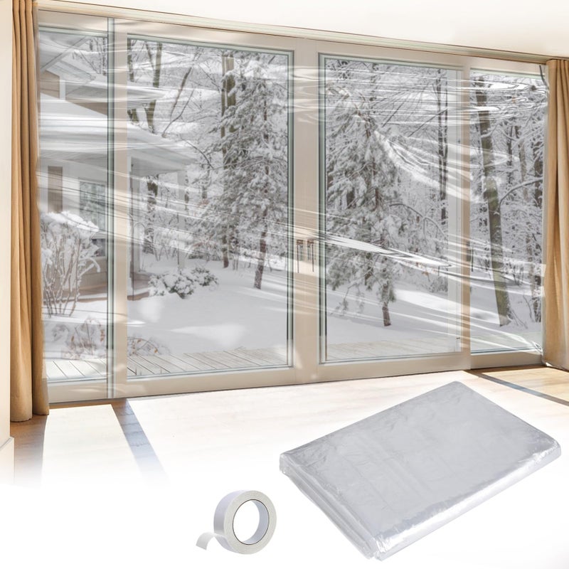 Apipi Patio Door Window Insulation for Winter 87 118 in Thicken Sealing Plastic for Winterizing Clear Shrink Film Cover Kit with DoubleSide Tape for Patio Large WindowSliding DoorFrench Door