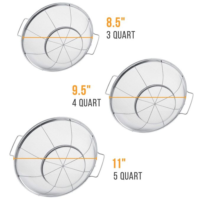 U.S. Kitchen Supply 3 Piece Colander Set Stainless Steel Mesh Strainer Net Baskets with Handles & Resting Base 11" 5 Quart, 9.5" 4 Quart and 8.5" 3 Quart Strain, Drain, Rinse, Steam or Cook - Image 2