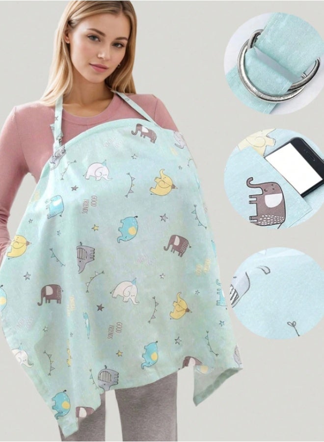 Breastfeeding Nursing Cover Blue  – Lightweight & Breathable Baby Feeding Cover with Adjustable Strap, Full Privacy Nursing Apron, Soft Cotton Cover for Breastfeeding Moms 70 x 98 - Image 1