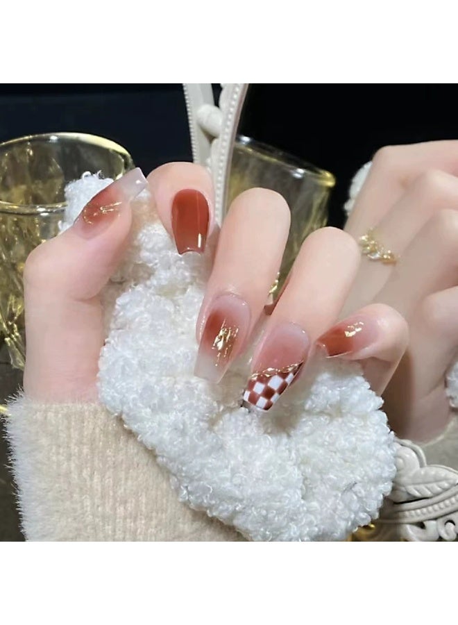 Goolsky Brown Sugar Roasted Tea Checkerboard Press - on Nails for Warm Retro - Image 1