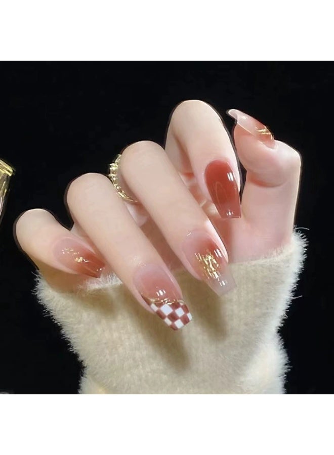 Goolsky Brown Sugar Roasted Tea Checkerboard Press - on Nails for Warm Retro - Image 3
