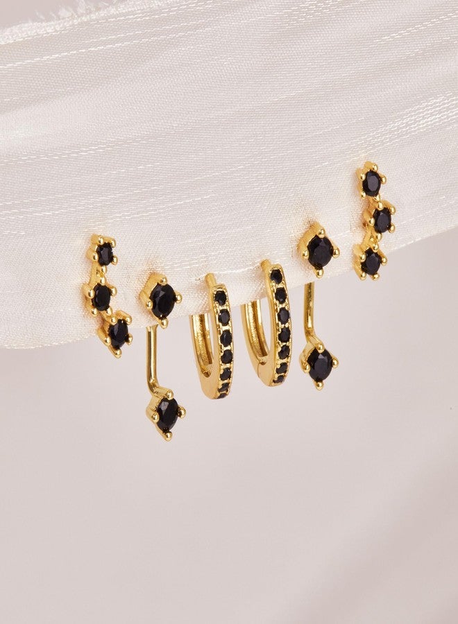 Poxtex Small Black and Gold Huggie Hoop Earrings Set for Women, Hypoallergenic Trendy Jackets for Multiple Piercings, Dainty Cute Mini Lightweight Cartilage Climber Jewelry Gift for Sensitive Ears - Image 5