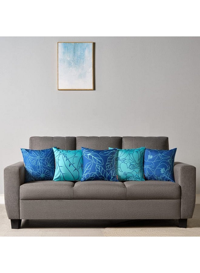 Sleepyhead Sleepyhead Spring - Digital Printed Dual Sided Floral Cushion Covers/Throw Pillow (16X16, Set Of 5, Blue & Orange)(Canvas), 180 TC, 40.64 cm - Image 4