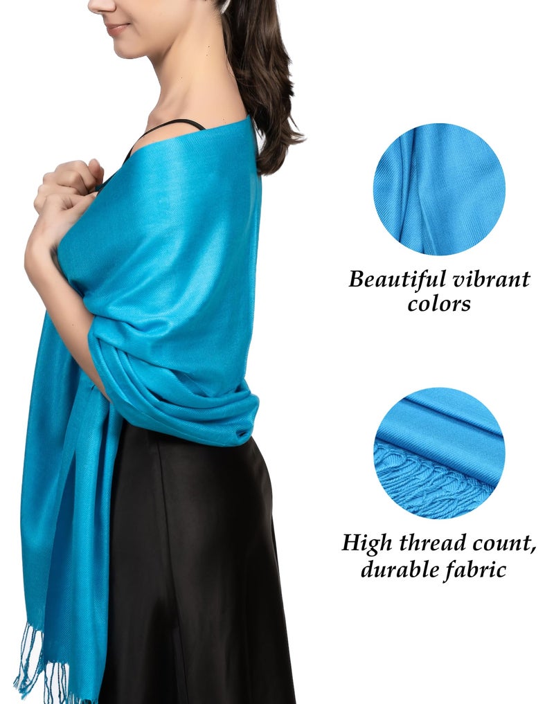 Achillea Soft Silky Pashmina Scarf for Women - Shawl Wrap for Evening Dresses, Bridesmaids, Weddings & Everyday Wear (Turquoise) - Image 3