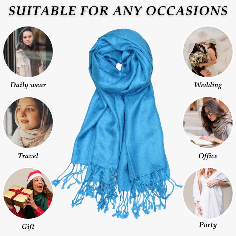Achillea Soft Silky Pashmina Scarf for Women - Shawl Wrap for Evening Dresses, Bridesmaids, Weddings & Everyday Wear (Turquoise) - Image 5