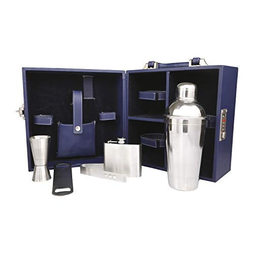 Anything & Everything Bar Accessories | Mini Portable Bar Set | Leatherette Bar Set | Bar Set | Barware Set for Picnic | Bar Tool Set for Travel | Barware Set for car | Whiskey Glasses (Blue & Blue) - Image 2