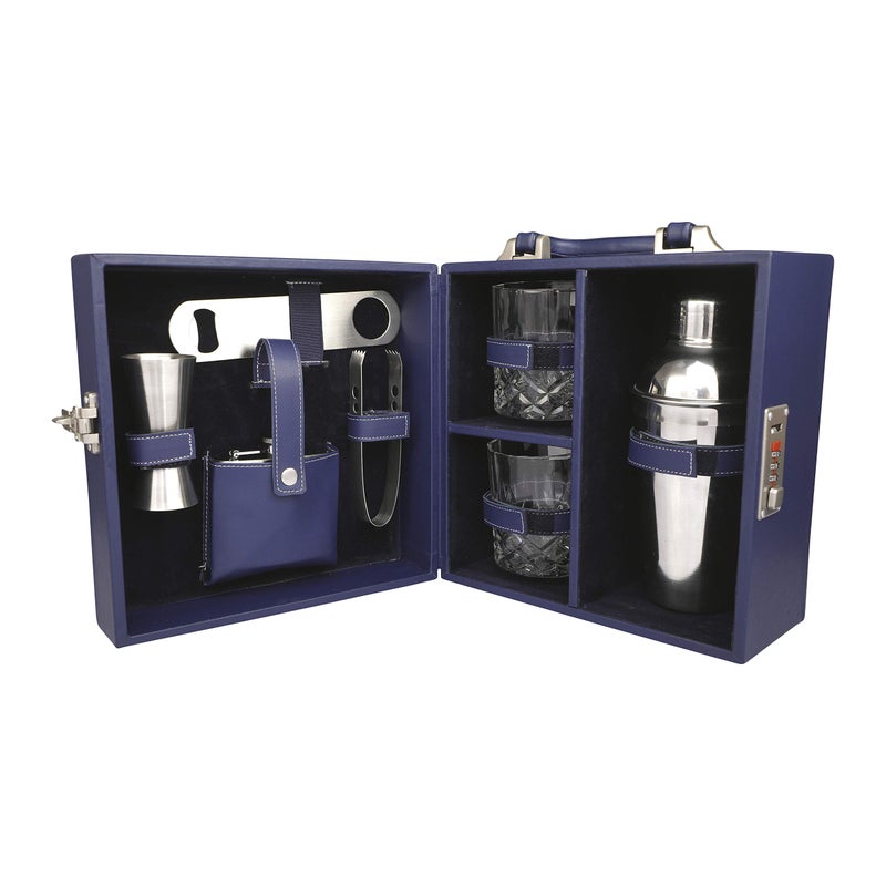 Anything & Everything Bar Accessories | Mini Portable Bar Set | Leatherette Bar Set | Bar Set | Barware Set for Picnic | Bar Tool Set for Travel | Barware Set for car | Whiskey Glasses (Blue & Blue) - Image 5
