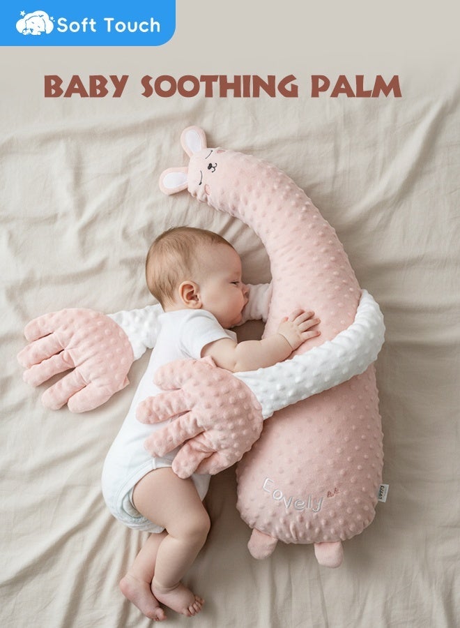 سوفت تاتش وسادة تهدئة الطفل على شكل كف، طرطقة نوم للأطفال الصغار، طرطقة نوم على شكل أرنب، وسادة تربيت للأطفال، تعديل بثلاث سرعات، جهاز تحكم عن بعد، استخدام حر (وردي) - Image 1
