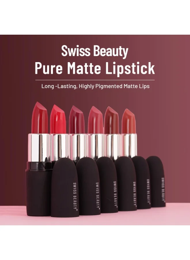 سويس بيوتي Swiss Beauty Pure Matte Creamy Lipstick | Non-drying, Highly pigmented Lipstick | Shade- Peach, 3.8gm|