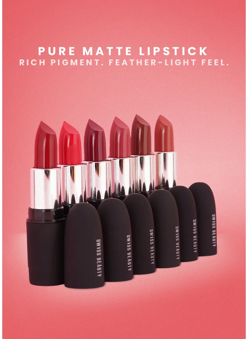 Swiss Beauty Swiss Beauty Pure Matte Lipstick | Soft Matte Finish, Water-Resistant & Hydrating Formula | Non-Drying, Highly Pigmented | Shade- Peaches N Cream, 3.8gm