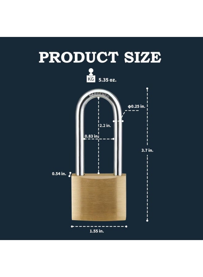 قفل ومفتاح من النحاس الصلب، قفل بغطاء بعرض 1-9/16 بوصة (40 مم)، وقفل بوابة بقفل طويل 2-1/2 بوصة للاستخدام الخارجي مثل السياج، الأكشاك، وحدات التخزين، البوابة، صندوق الأدوات، المقطورة، الجراجات، عبوة واحدة - Image 2