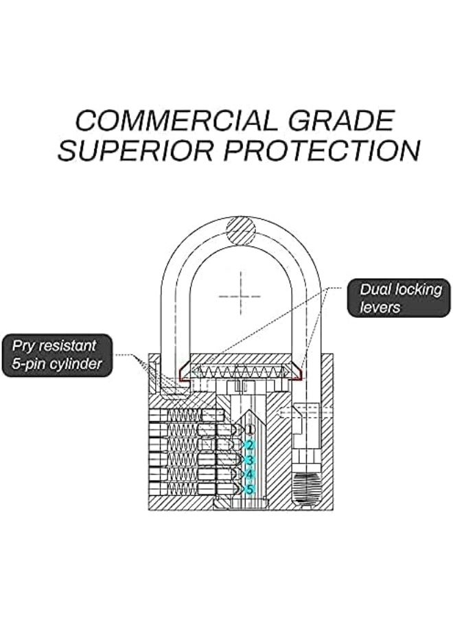 قفل ومفتاح من النحاس الصلب، قفل بغطاء بعرض 1-9/16 بوصة (40 مم)، وقفل بوابة بقفل طويل 2-1/2 بوصة للاستخدام الخارجي مثل السياج، الأكشاك، وحدات التخزين، البوابة، صندوق الأدوات، المقطورة، الجراجات، عبوة واحدة - Image 4