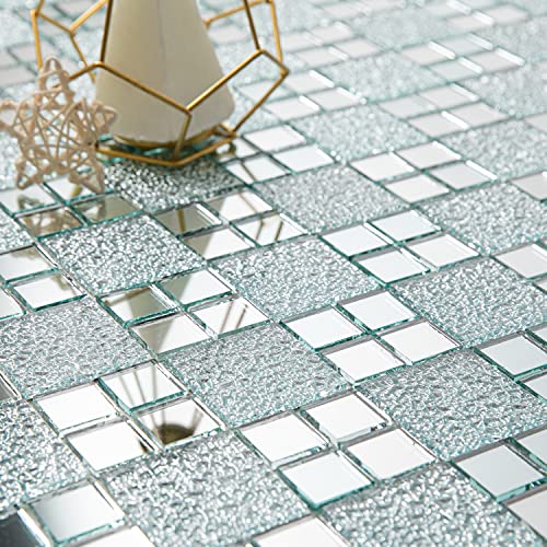 Lovdeco Peel and Stick 2" Mirror Glass Mosaic Tile 9 Faces Beveled Silver Crystal Mosaic Tile for Kitchen Backsplash, 12x10 Inch, 5 Sheets - Image 1