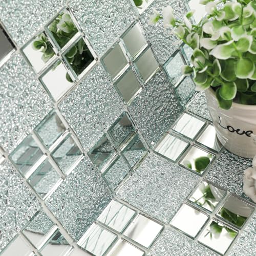 Lovdeco Peel and Stick 2" Mirror Glass Mosaic Tile 9 Faces Beveled Silver Crystal Mosaic Tile for Kitchen Backsplash, 12x10 Inch, 5 Sheets - Image 5