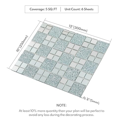 Lovdeco Peel and Stick 2" Mirror Glass Mosaic Tile 9 Faces Beveled Silver Crystal Mosaic Tile for Kitchen Backsplash, 12x10 Inch, 5 Sheets - Image 2