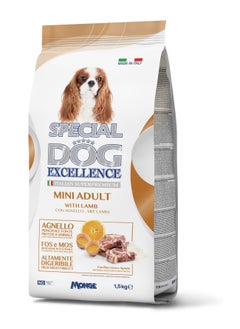 Monge Special Dog Excellence by Monge | Mini Adult Dog Dry Food with Lamb, Rice, Eggs and Citrus Fruits | Super Premium Complementary Dry Dog Food - 1.5Kg 