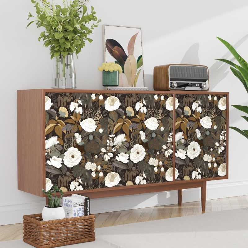 Laatse Floral Wallpaper Peel and Stick 17.5" x 118" Boho Flower Contact Paper, Self Adhesive Removable Waterproof Vintage Floral Wall Paper for Bedroom Walls Countertop Cabinet(Brown,Black,White) - Image 5