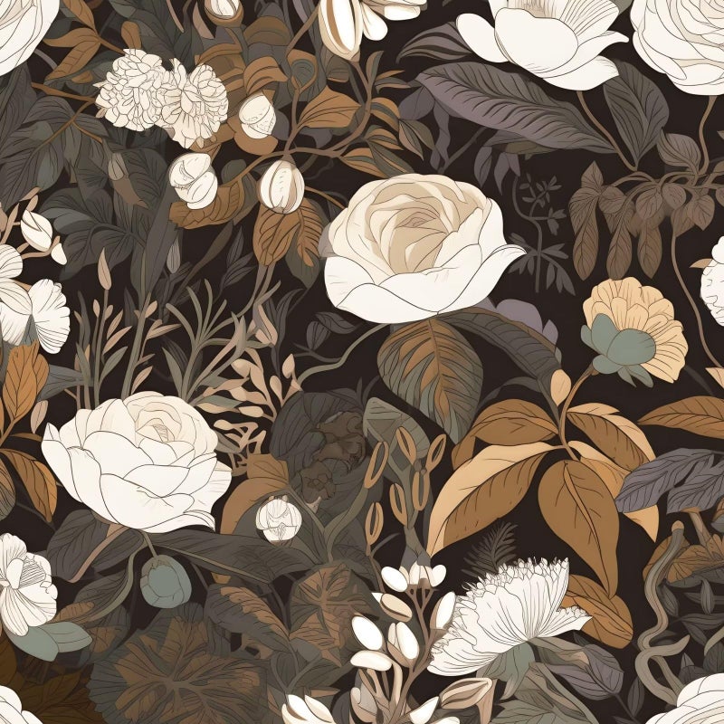 Laatse Floral Wallpaper Peel and Stick 17.5" x 118" Boho Flower Contact Paper, Self Adhesive Removable Waterproof Vintage Floral Wall Paper for Bedroom Walls Countertop Cabinet(Brown,Black,White) - Image 1
