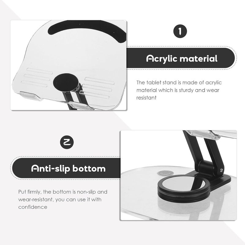 Foldable Universal Tablet and Phone Stand for Desk, Adjustable Black Desktop Holder for Live Streaming and Online Classes - Image 3