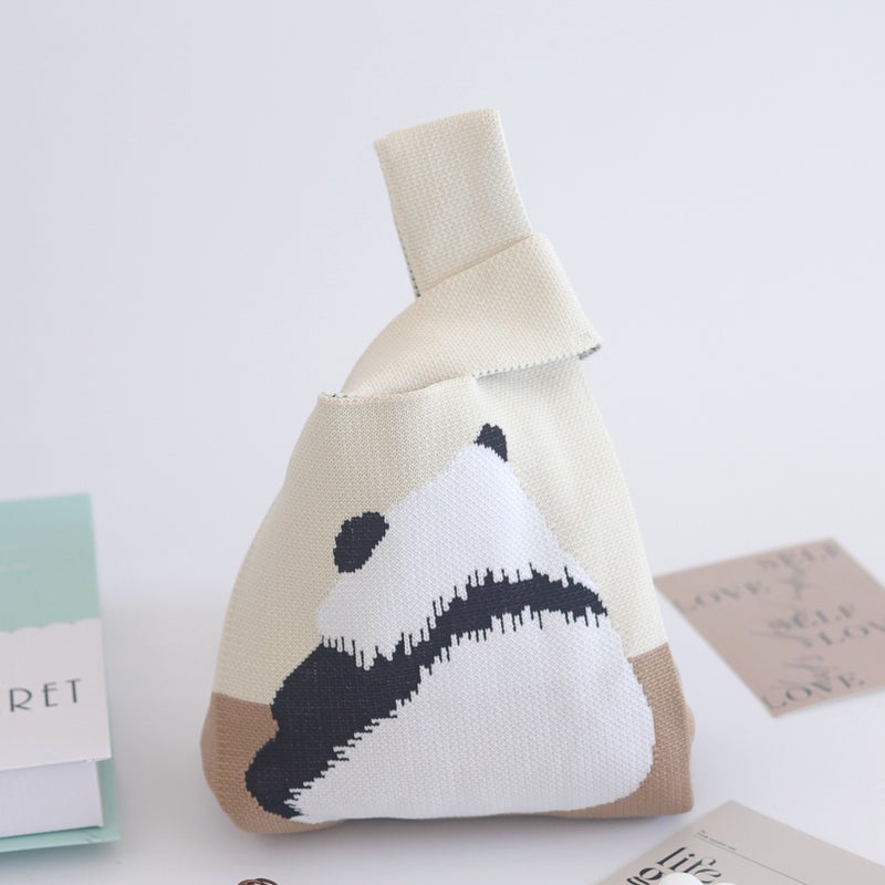 Knitted Bag Handbag Vacation Bag Knitted Bag Casual Knitted Hand Bag Bag Bag South Korea Light Luxury Style Clutch Bag Kitty Beige - Image 2