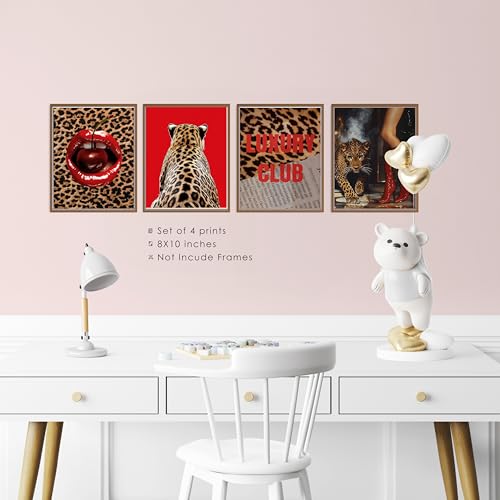 BESERH Cheetah Print Room Wall Decor, Funky Red Leopard Cherry Wall Art Prints, Modern Aesthetic Leopard Posters for Girls Bedroom Dorm Apartment Home, 8x10 Inches Set of 4 Unframed - Image 3