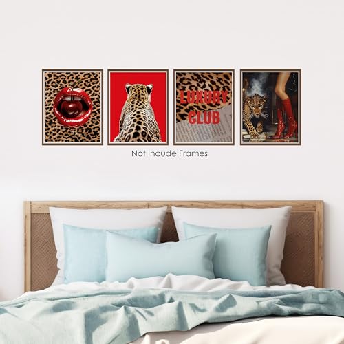 BESERH Cheetah Print Room Wall Decor, Funky Red Leopard Cherry Wall Art Prints, Modern Aesthetic Leopard Posters for Girls Bedroom Dorm Apartment Home, 8x10 Inches Set of 4 Unframed - Image 5
