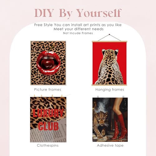 BESERH Cheetah Print Room Wall Decor, Funky Red Leopard Cherry Wall Art Prints, Modern Aesthetic Leopard Posters for Girls Bedroom Dorm Apartment Home, 8x10 Inches Set of 4 Unframed - Image 2